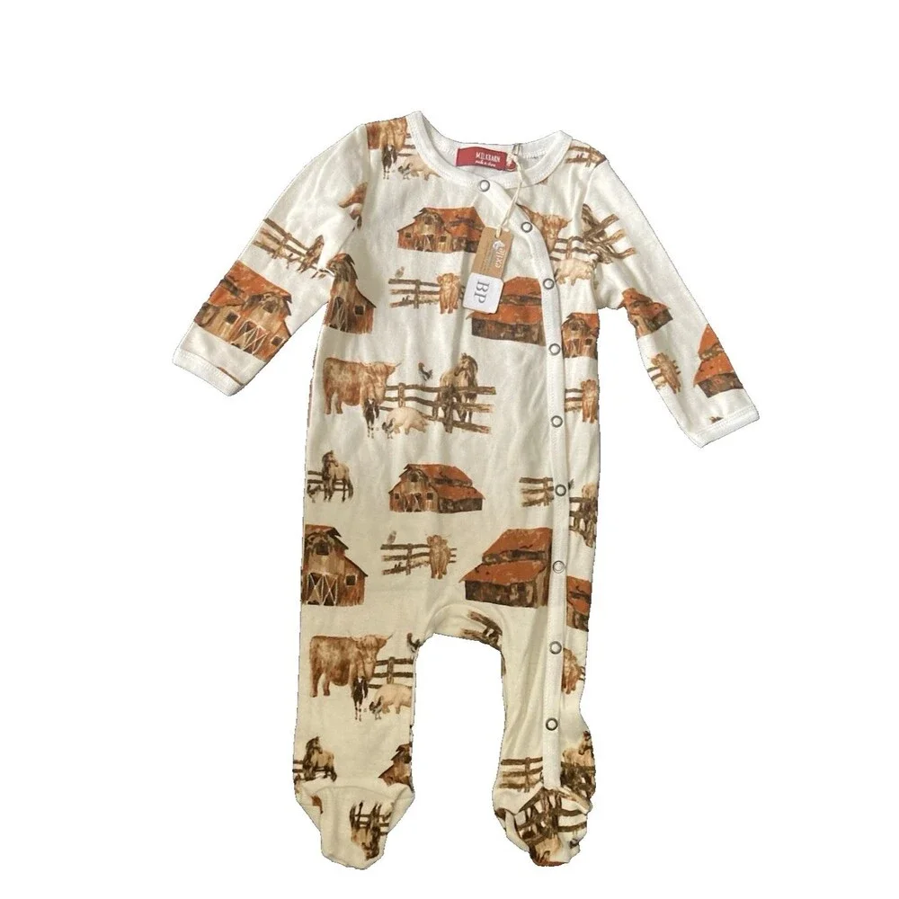 MILKBARN 0-3M One Piece Romper Sleeper Horses Barn Organic Cotton New With Tags